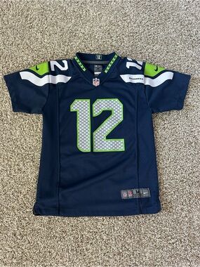NFL Kids Navy and Lime Seahawks #12 Football Jersey